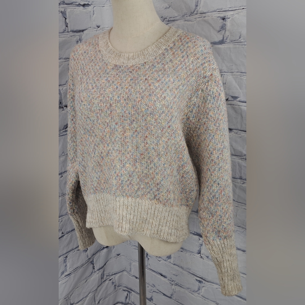 Design Lab Lord & Taylor Comfy Knit Sweater Cropped Woven Colorful Oatmeal Small - Picture 4 of 16